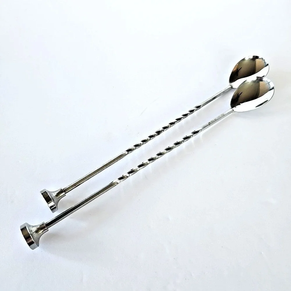 MCM‎ USA Bar Spoons Set of 2 Twisted Handle Muddler End Silver Cocktail Stirrer